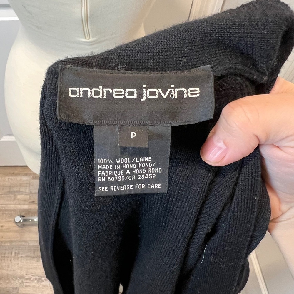 Andrea Jovyne Black Wool Cardigan Sweater Open Front Pockets Size‎ P - Picture 6 of 7